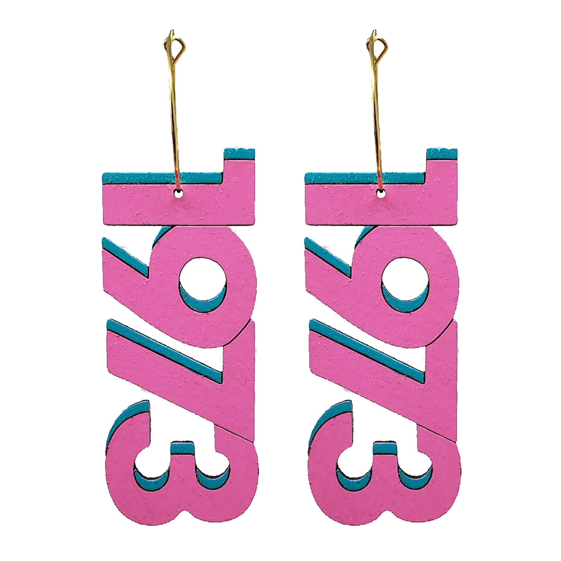 1973 Pink Hoop Earrings hand painted on lightweight wood by LE CHIC MIAMI