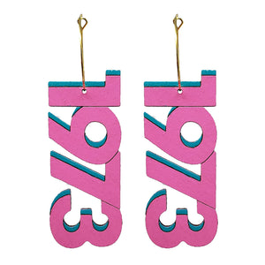 1973 Pink Hoop Earrings hand painted on lightweight wood by LE CHIC MIAMI