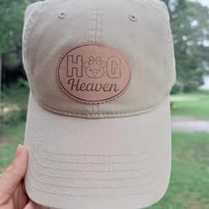 Hog Heaven Pig Lover Leather Patch Hat on a Richardson Soft Style Hat