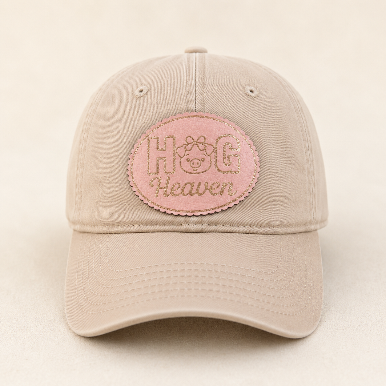 Hog Heaven Pig Lover Leather Patch Hat on a Richardson Soft Style Hat