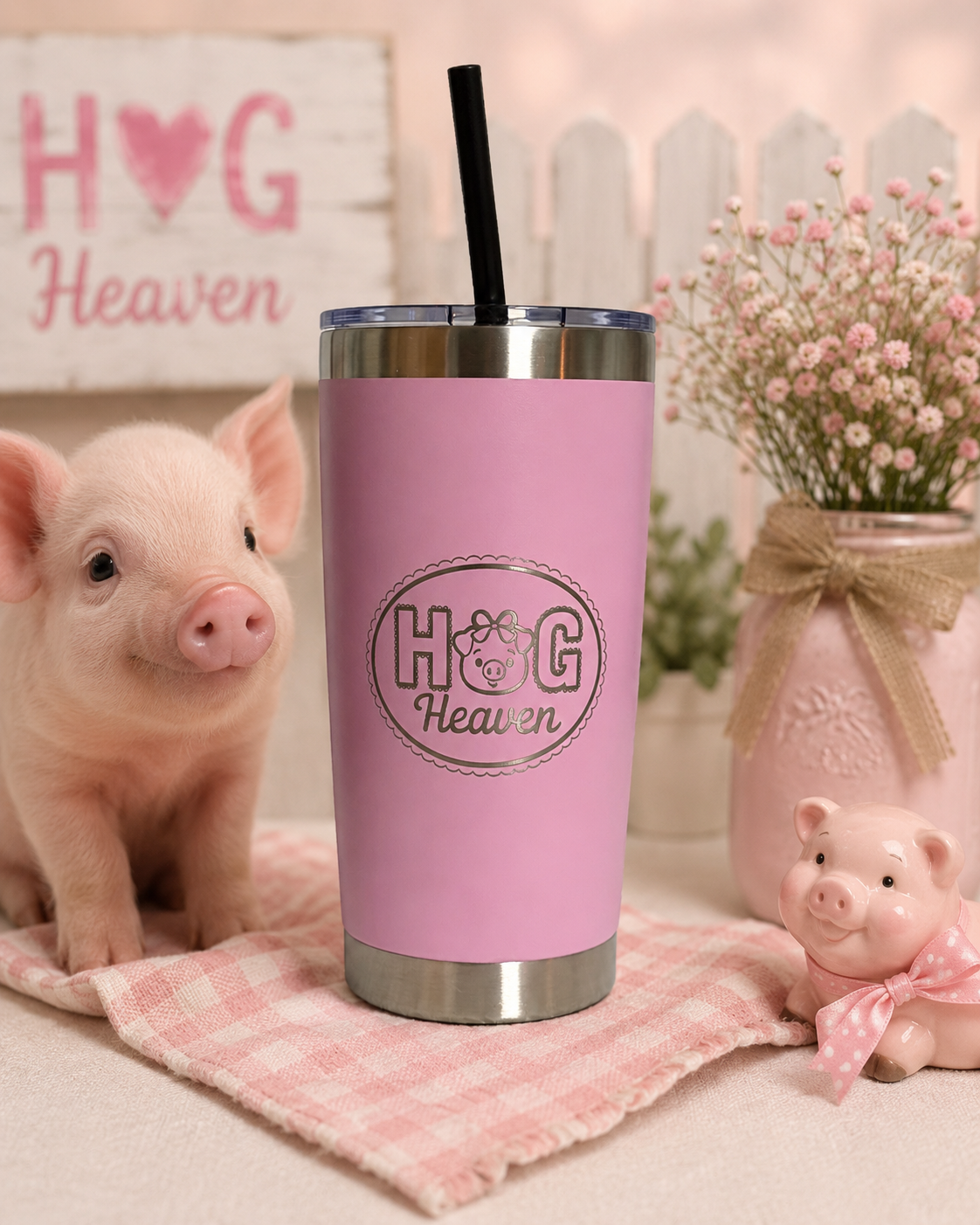 Hog Heaven Pig Lover Engraved 20 oz Stainless Steel Tumbler