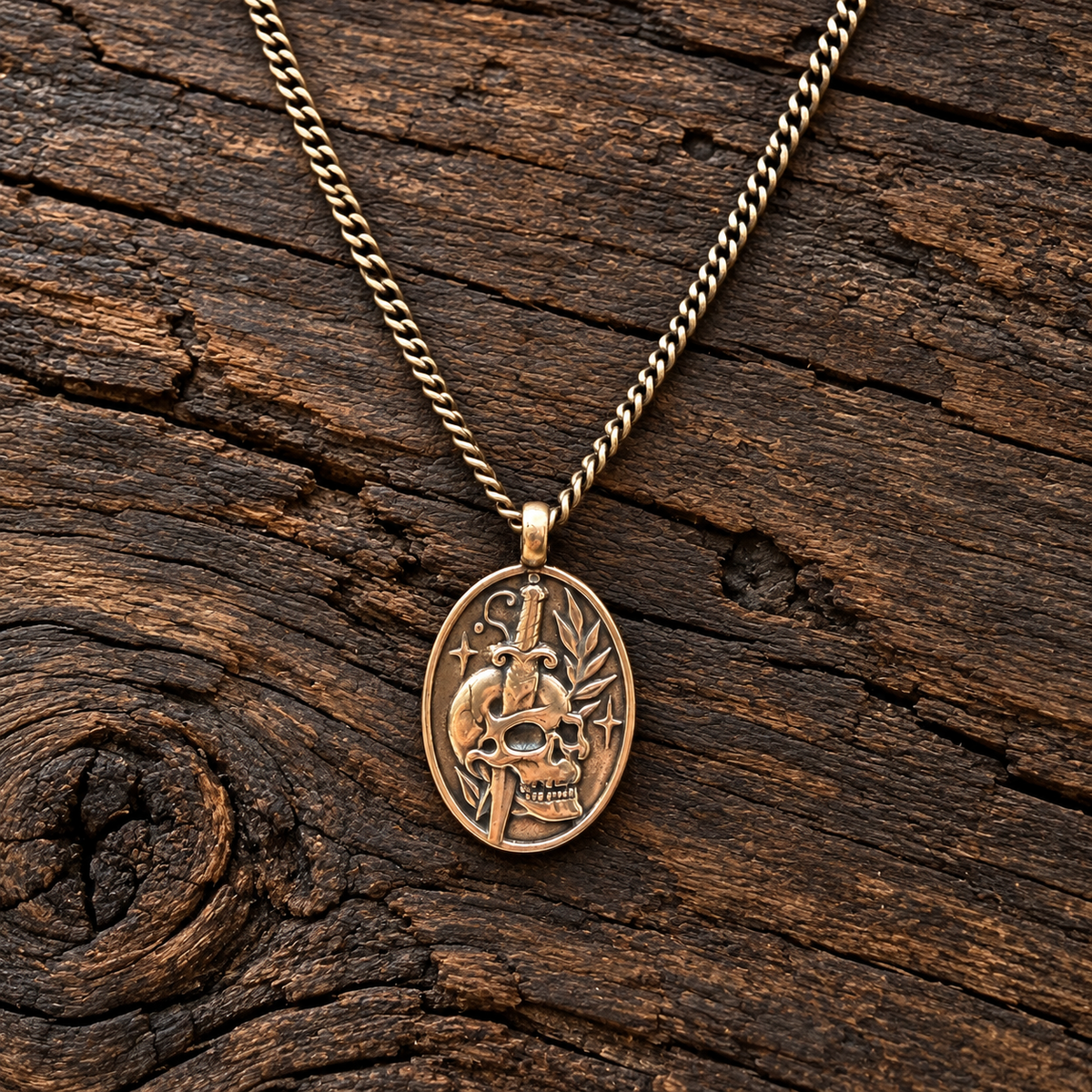 Death to Self Skull & Dagger - Bronze Christian necklace by Forged By Fire - additional view 2