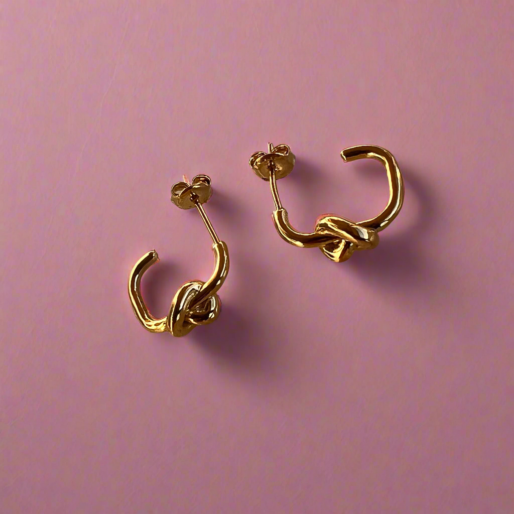 Mini Love Knot Huggies | Gold Vermeil by Ke Bella, additional product image 3