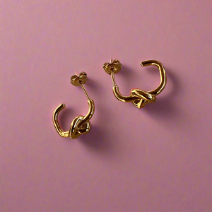 Mini Love Knot Huggies | Gold Vermeil by Ke Bella, additional product image 3