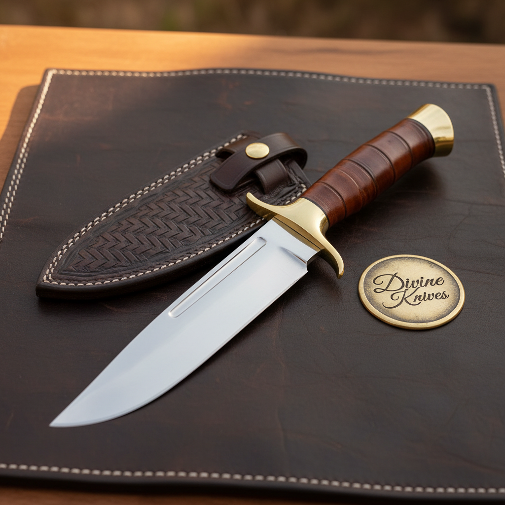 Leather Washer Handle Bowie Knife by Divine Knives