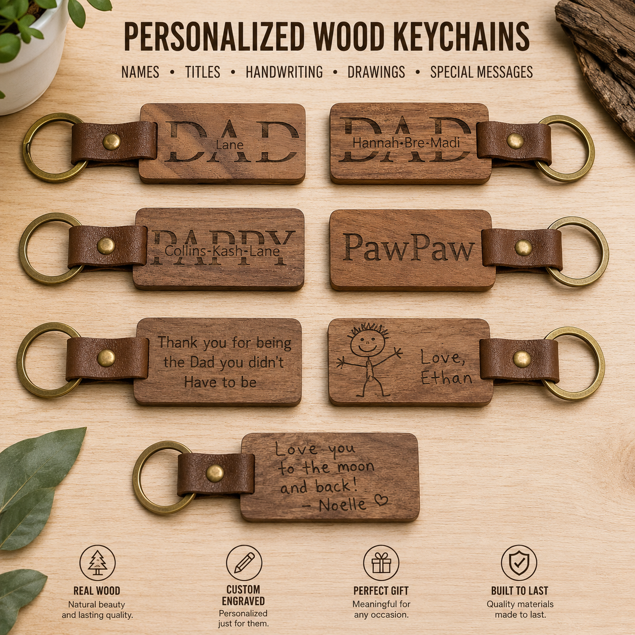 Personalized Wood Keychain by Poor Hog Customs, 3D printed gift detail photo 4