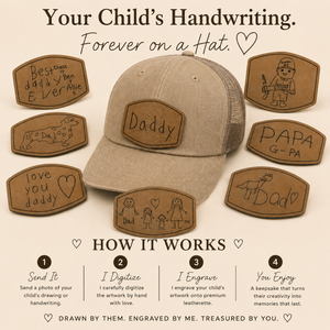 Kids Handwriting Hat Patch, Child Drawing Engraved Hat Gift