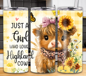 "Just A Girl Who Loves Highland Cows" 20oz Tumbler(Yellow)