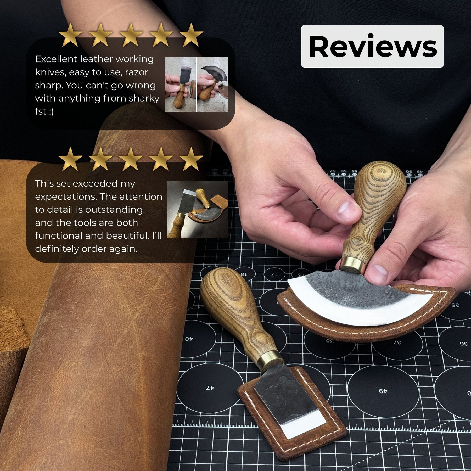 2-Piece Rounded and Straight Leather Knife Set