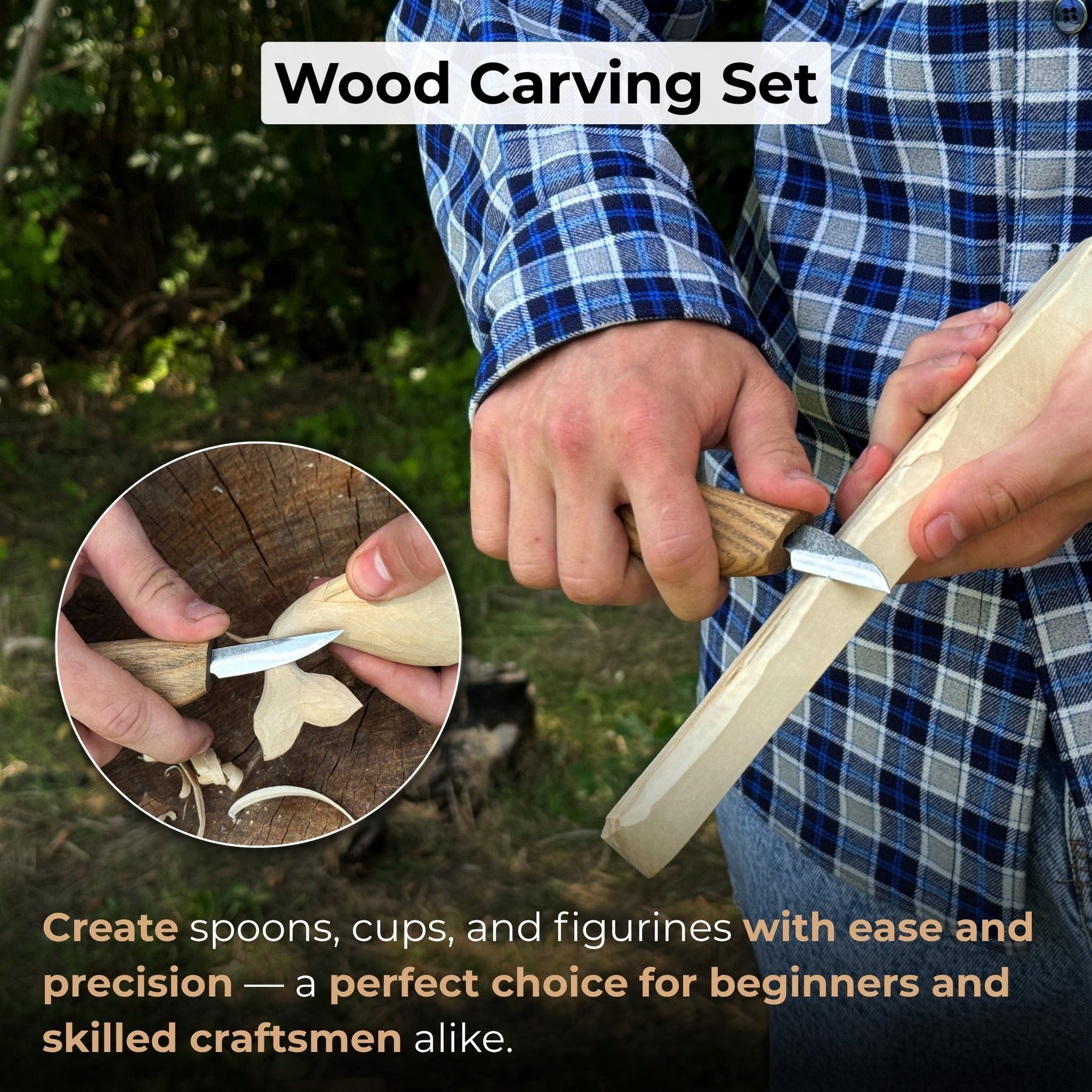 2-Piece Wood Carving Knife Set with Leather Strop and Case