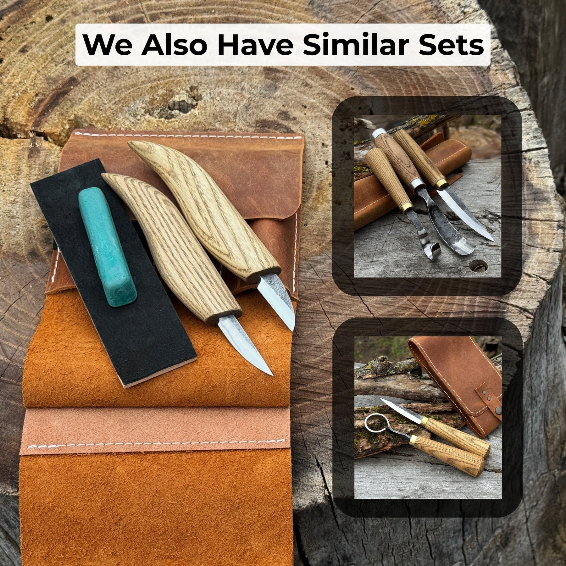 2-Piece Wood Carving Knife Set with Leather Strop and Case