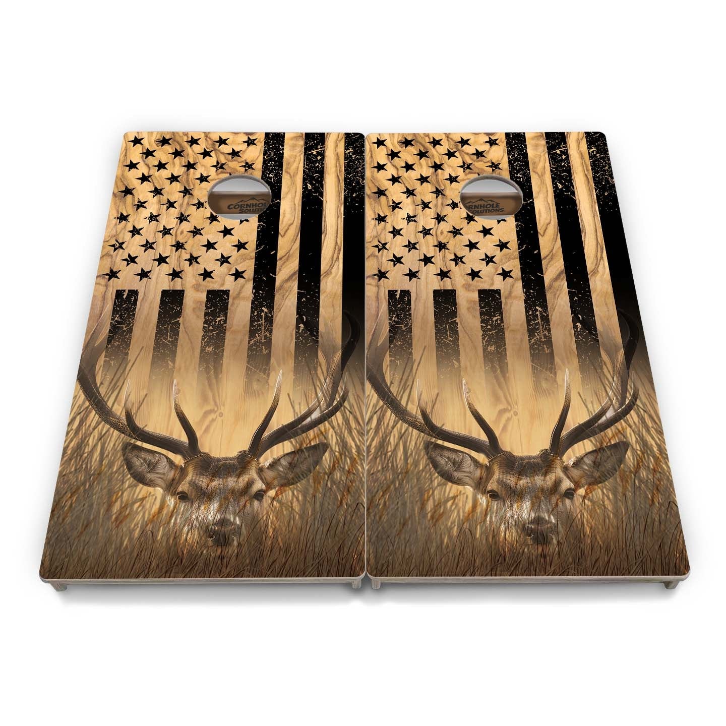 Complete Tournament Cornhole Bundle - Boards, Bags & Carrying Case - Hidden Deer/Fish