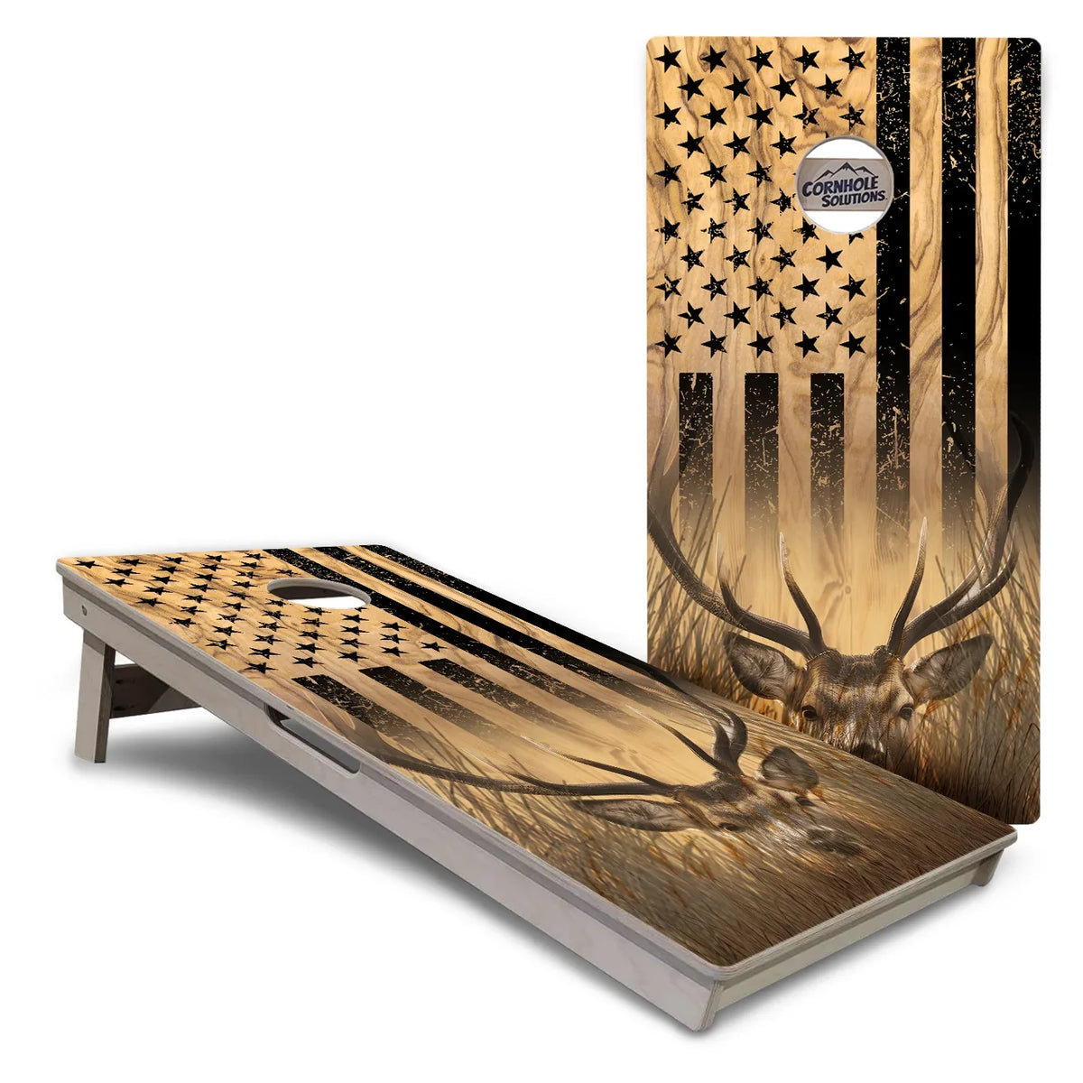 Light Wood Deer & Fish Flag Cornhole Boards – Tournament Series
