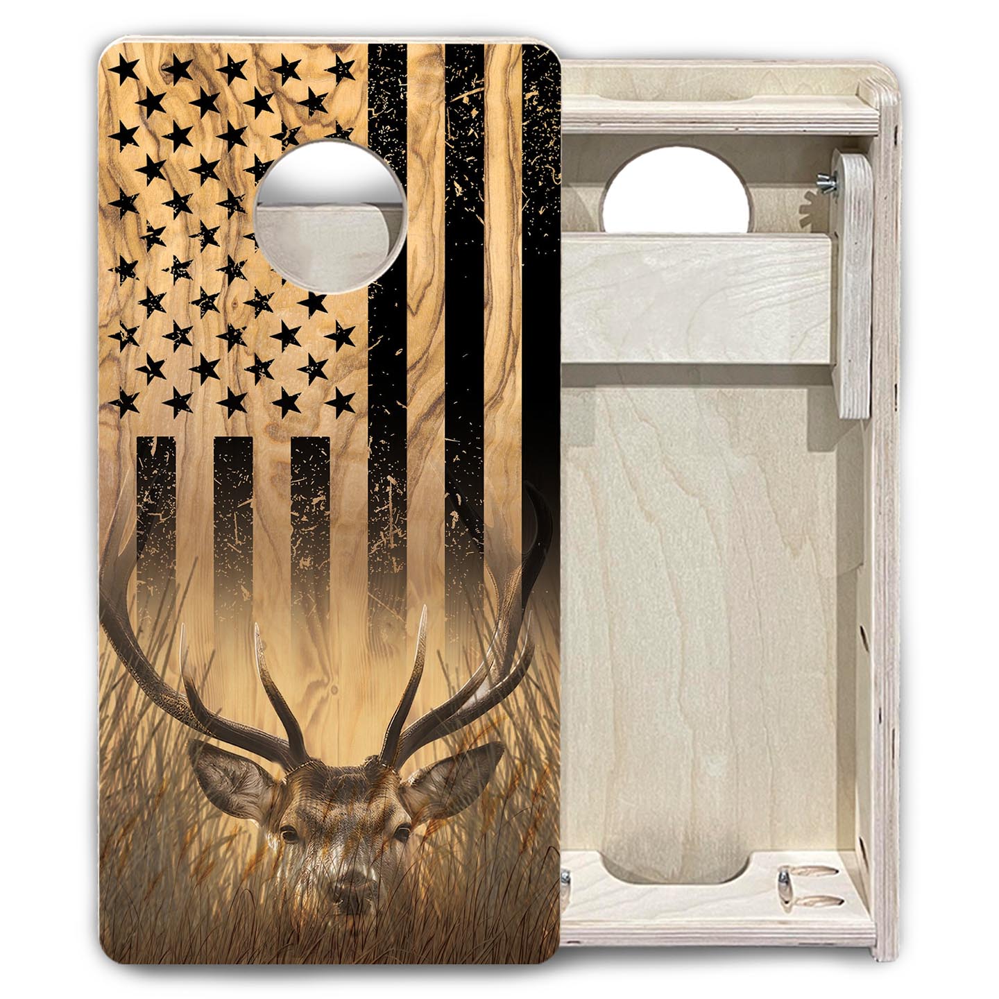 Light Wood Deer & Fish Flag - Mini or Vacation Size Cornhole Boards by Cornhole Solutions, custom cornhole board detail photo 5