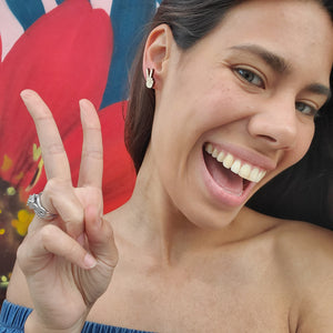 Additional view of Peace Sign Stud Earrings hand painted on lightweight wood by LE CHIC MIAMI
