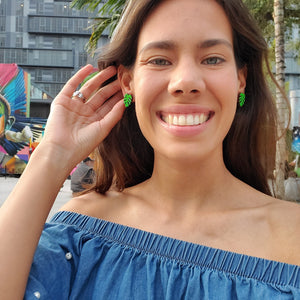 Additional view of Monstera Stud Earrings, 4 Colors Available hand painted on lightweight wood by LE CHIC MIAMI
