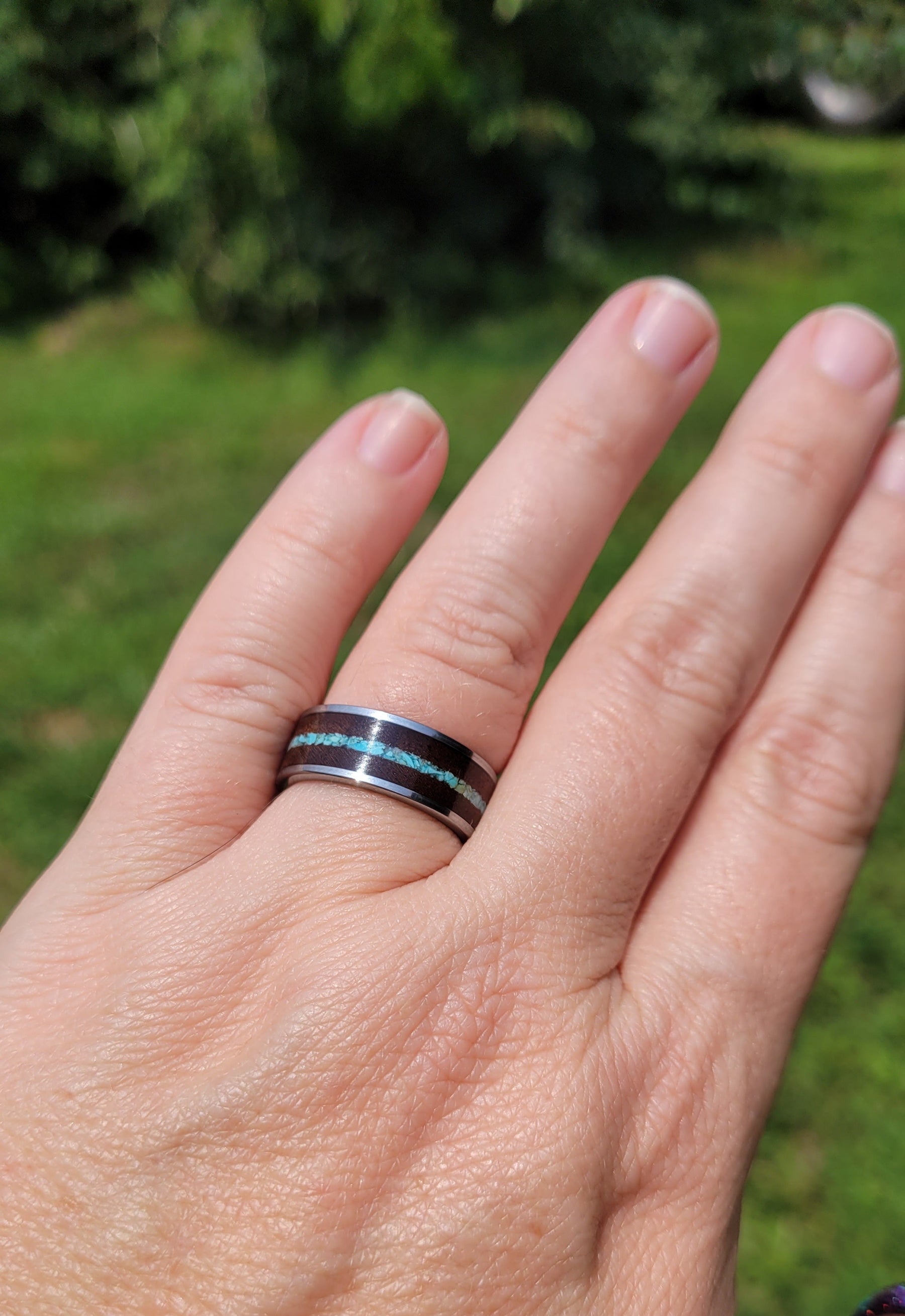 Turquoise and Walnut Wedding Band