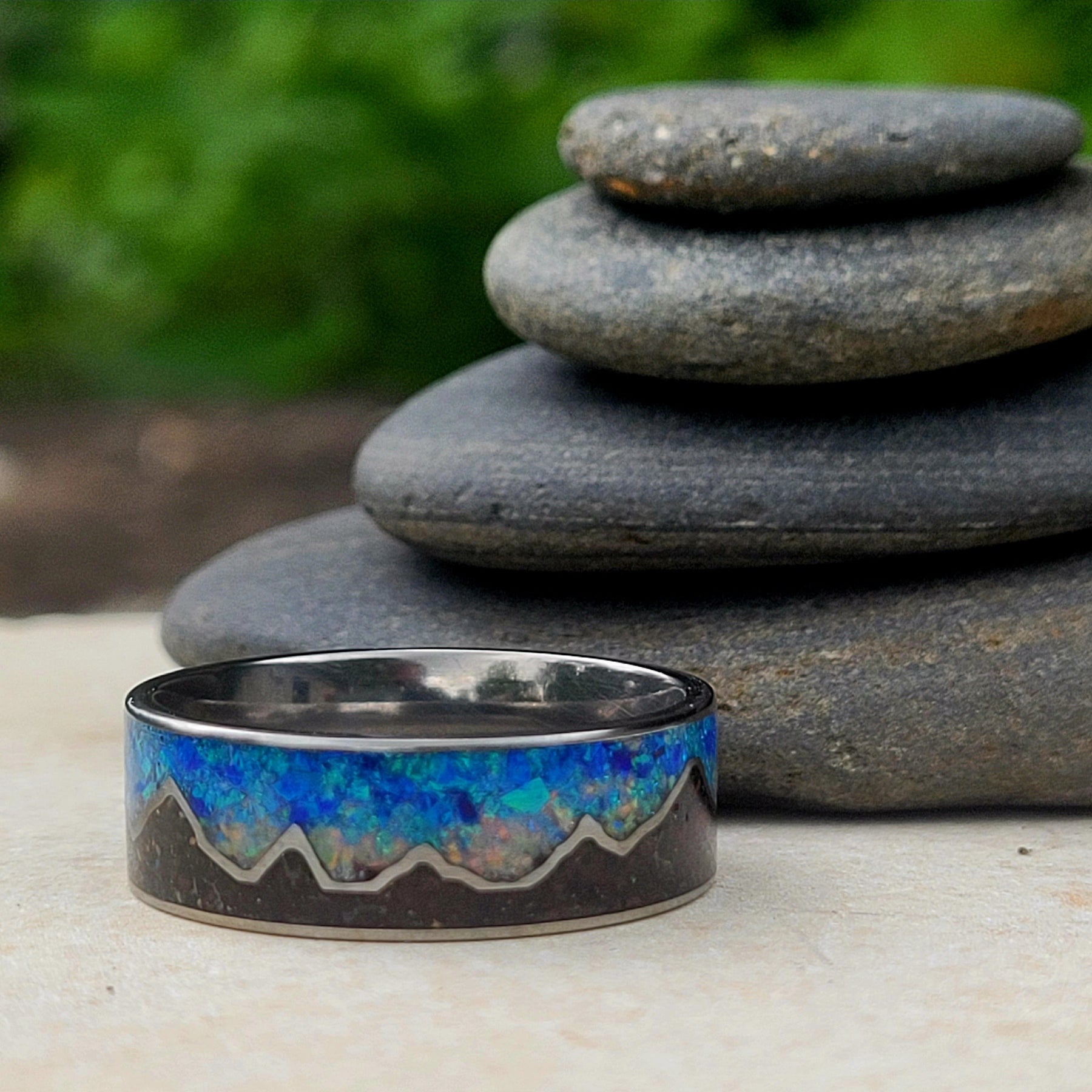 Keepsake Memory Ring "Mountains On My Mind" Titanium Band