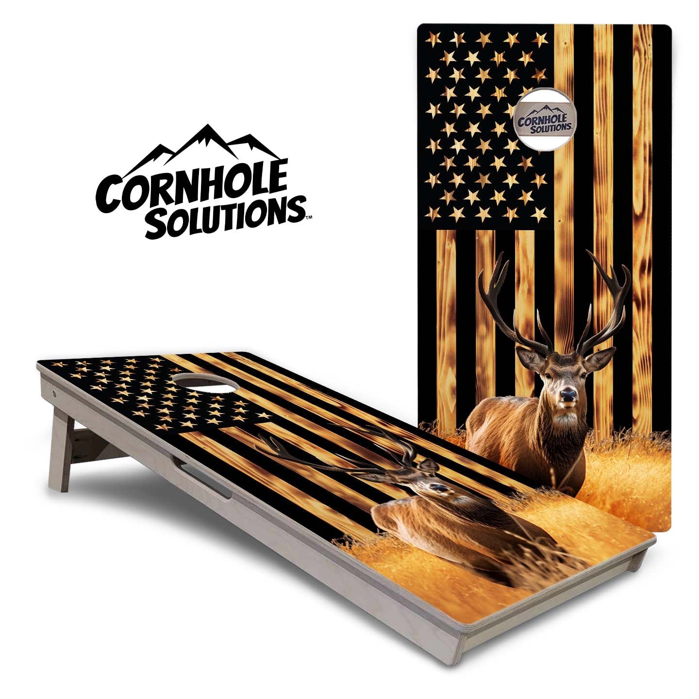 Complete Tournament Cornhole Bundle - Boards, Bags & Carrying Case - Colorful Deer/Fish