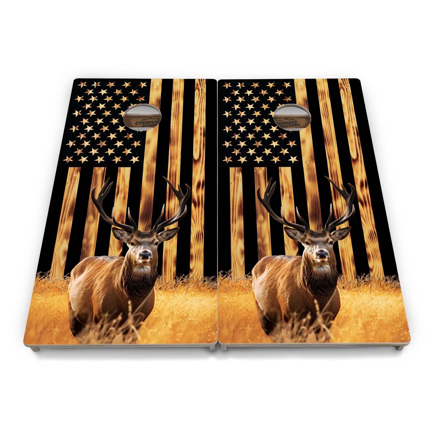 Complete Tournament Cornhole Bundle - Boards, Bags & Carrying Case - Colorful Deer/Fish
