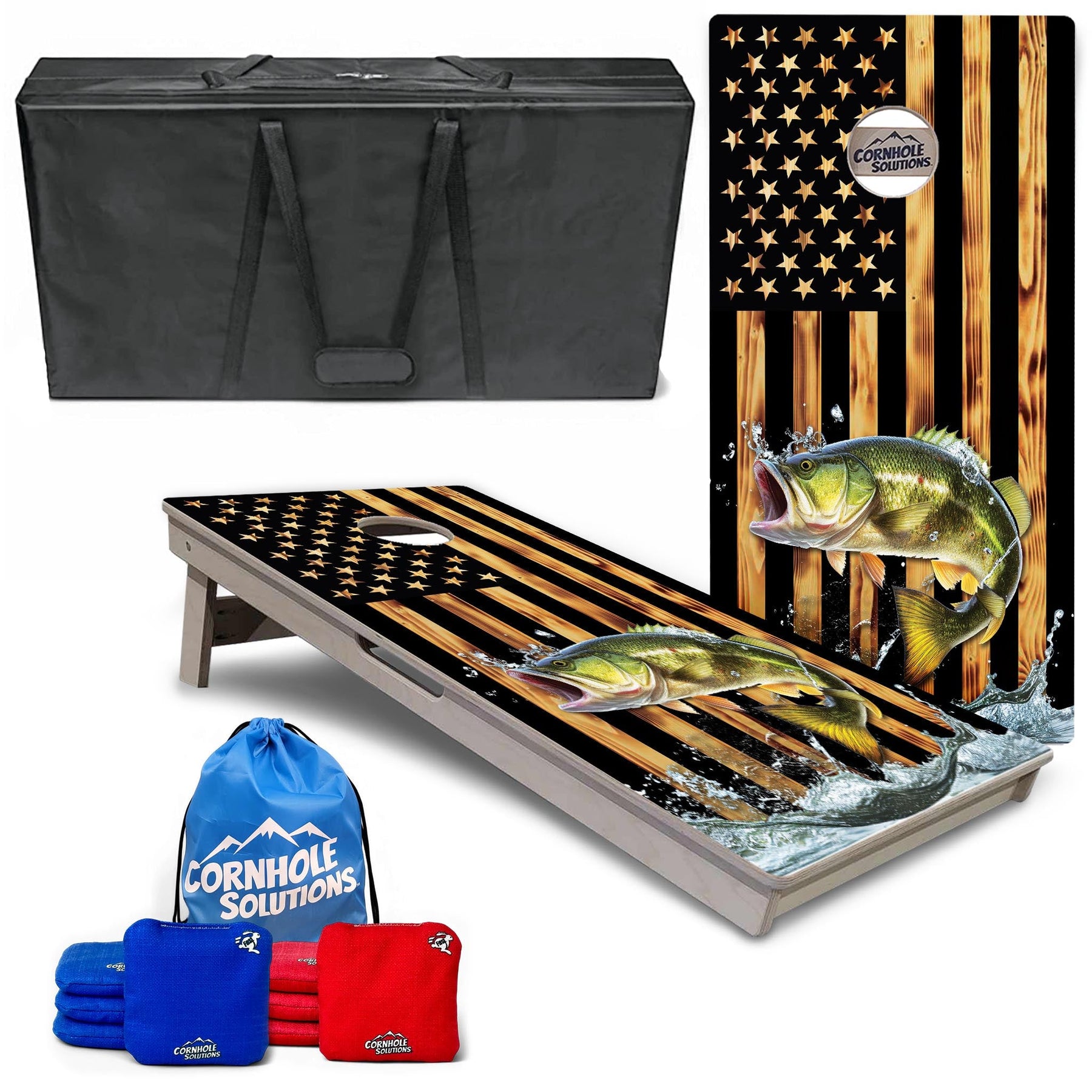 Complete Tournament Cornhole Bundle - Boards, Bags & Carrying Case - Colorful Deer/Fish