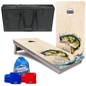 Complete Tournament Cornhole Bundle - Boards, Bags & Carrying Case - Colorful Deer/Fish