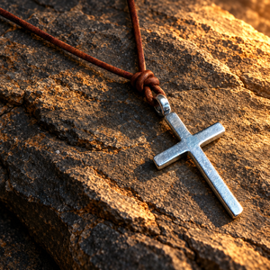 Classic Cross Necklace - Sterling Silver on Leather Cord