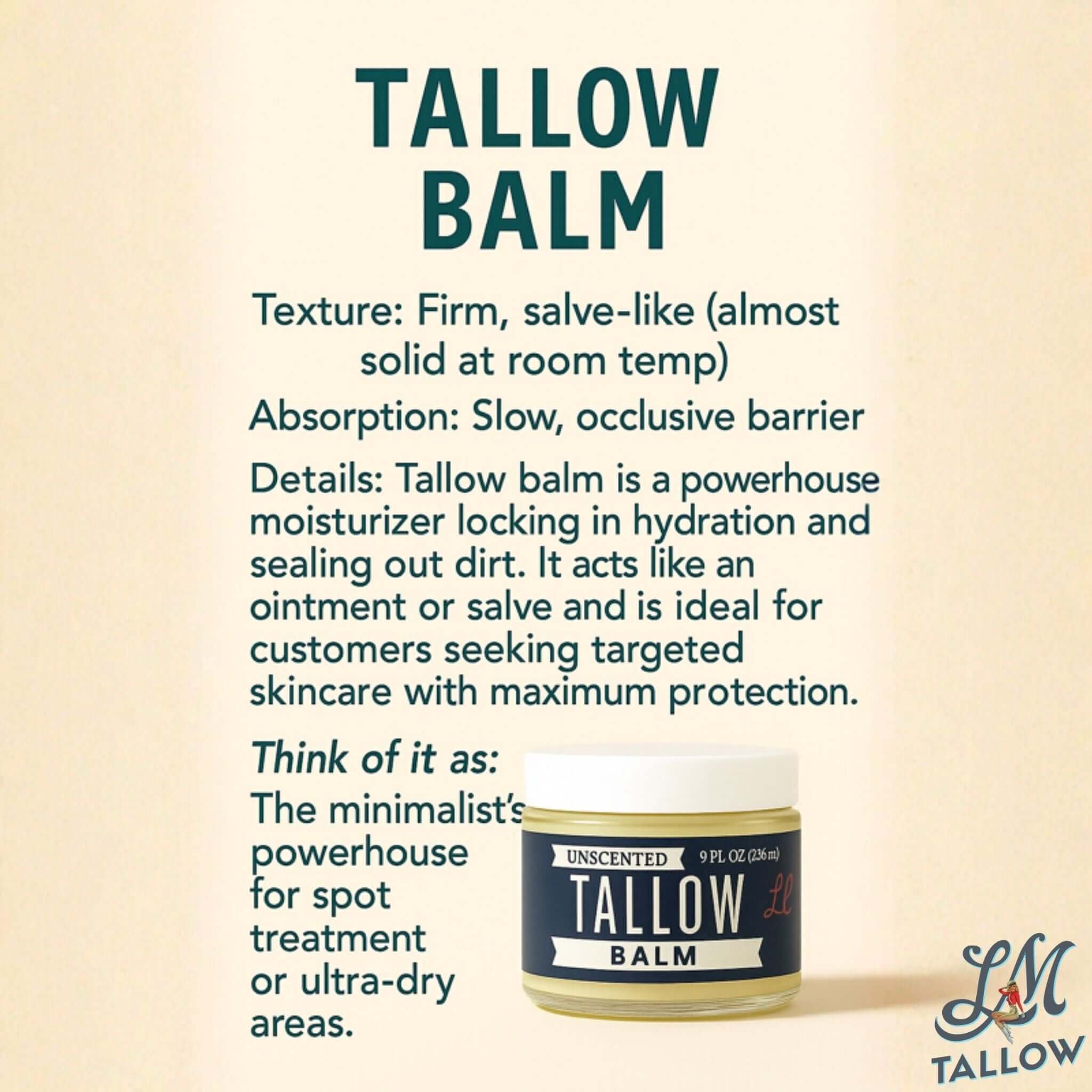 Unscented Tallow Balm | Natural Beef Tallow Vitamin E, Jojoba Moisturizer for Face & Body |Clean, Preservative-Free Skincare by Lady May by The Lady May, scented candle detail