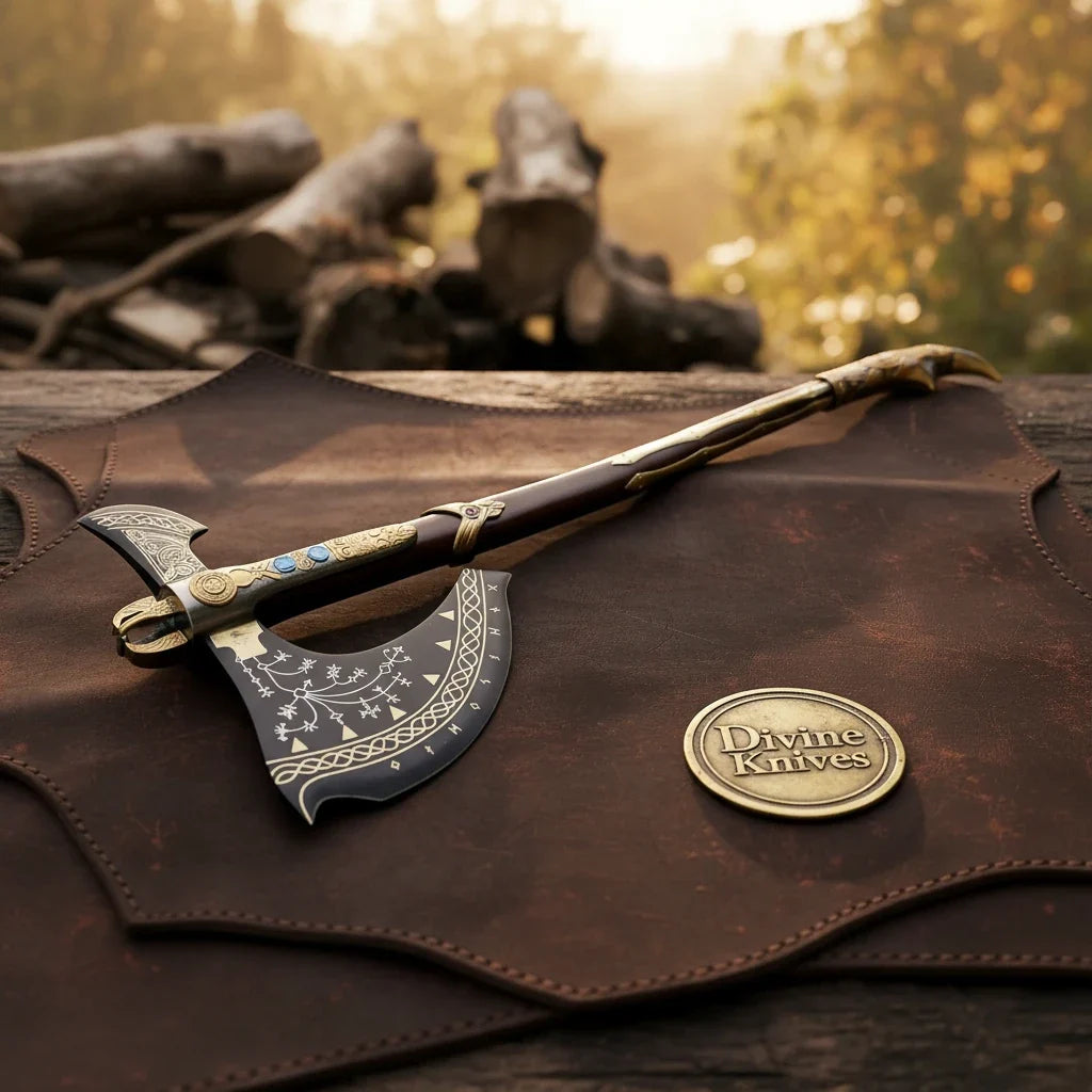 Satin Finish Bearded Hatchet with Rosewood Handle by Divine Knives — product view 2