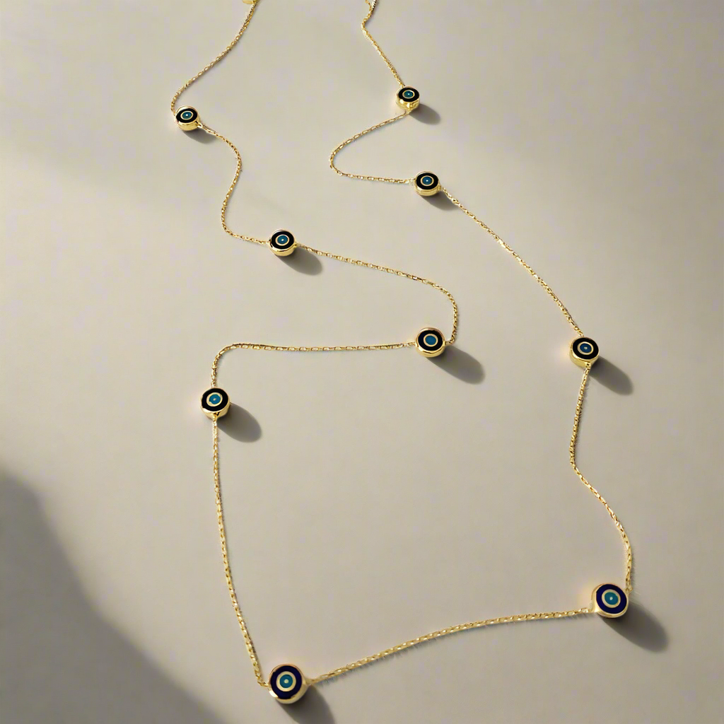 Delilah Evil Eye Station Necklace - 24" Long | Navy | Gold Vermeil by Ke Bella, additional product image 4