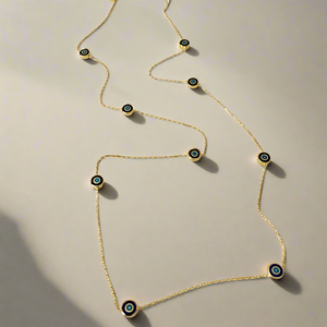 Delilah Evil Eye Station Necklace - 24" Long | Navy | Gold Vermeil by Ke Bella, additional product image 4