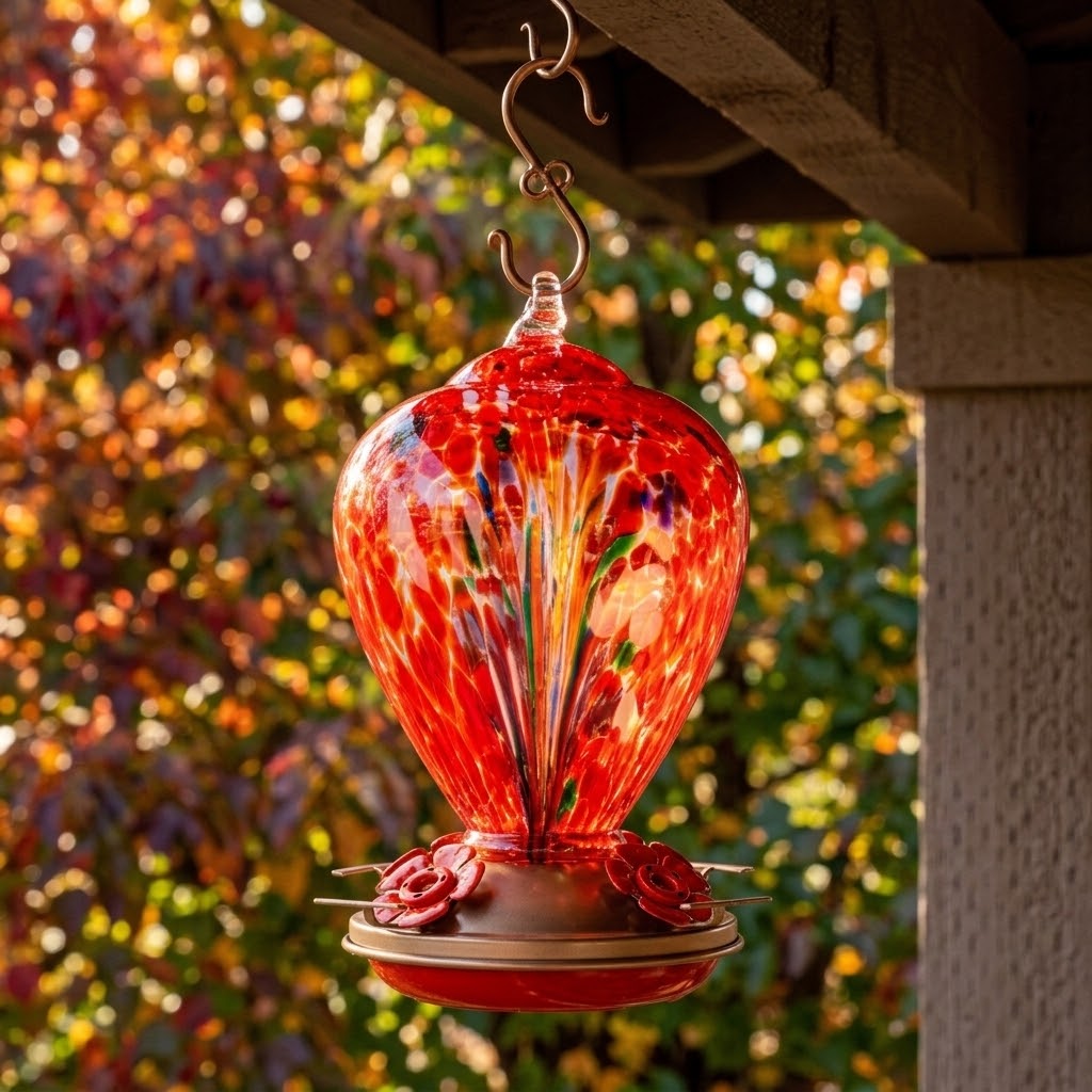 Crimson Calla Glass Hummingbird Feeder