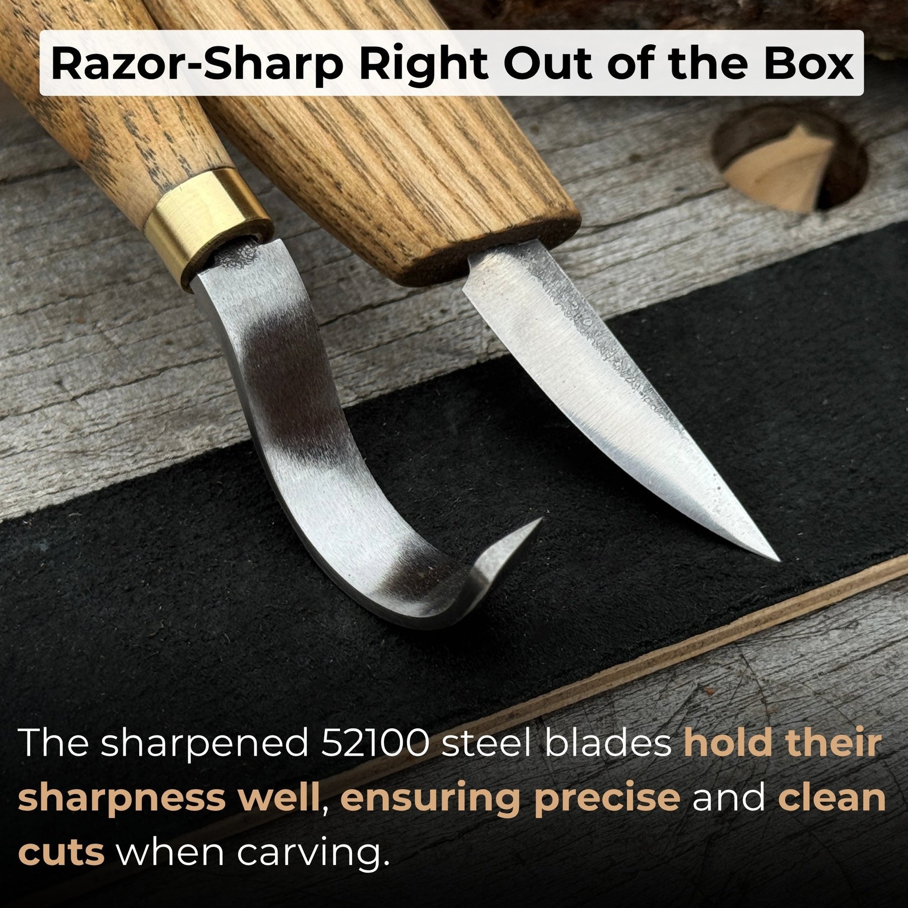 3-Piece Spoon Carving Set – Whittling Knife, Hook Knife & Sharpening Strop
