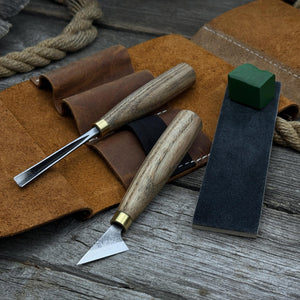 3-Piece Wood Carving Tool Set with Leather Case