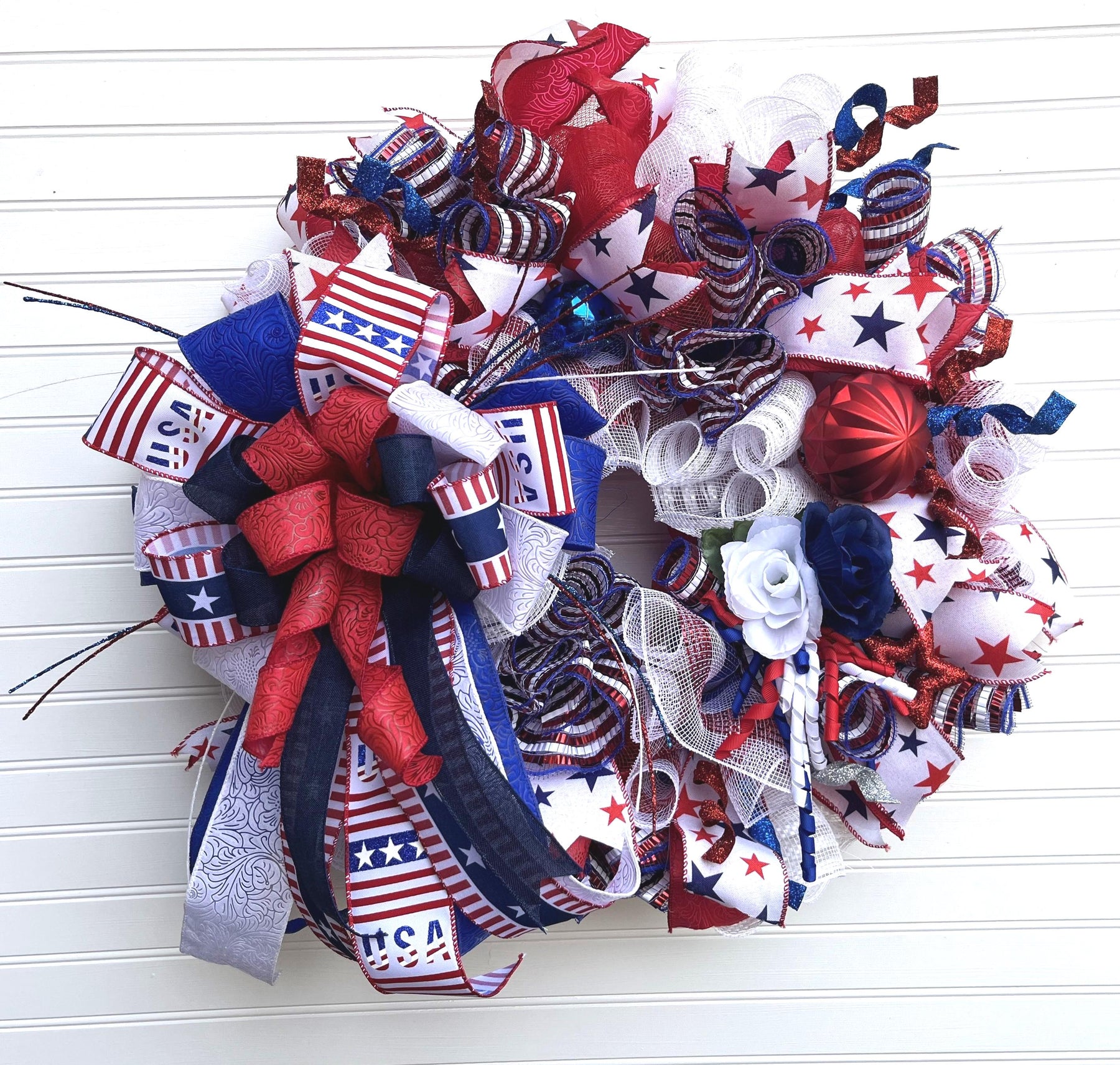 Patriotic 4th of July Wreath | Stars & Stripes Door Decor by Bouge Creations, view 10
