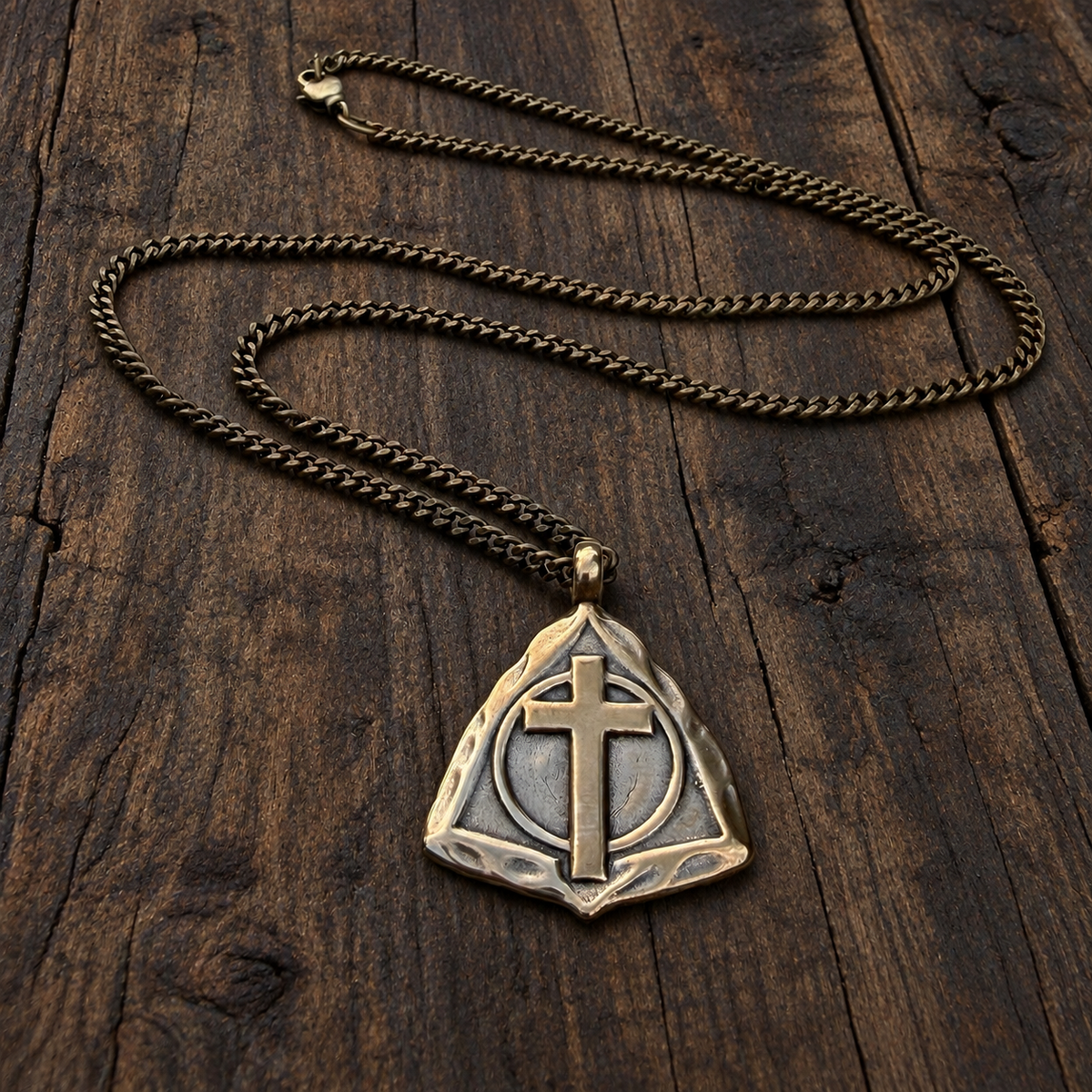 The Resurrection Cross - Bronze Christian necklace by Forged By Fire - additional view 2