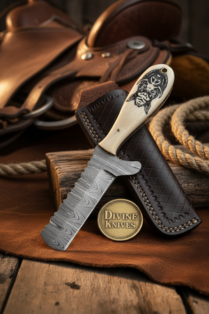 Scrimshaw Camel Bone Bull Cutter with Hand Engraved Bone Handle