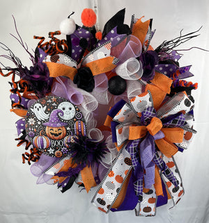 Halloween Front Door Wreath | Ghosts, Pumpkins & Bows by Bouge Creations, view 4