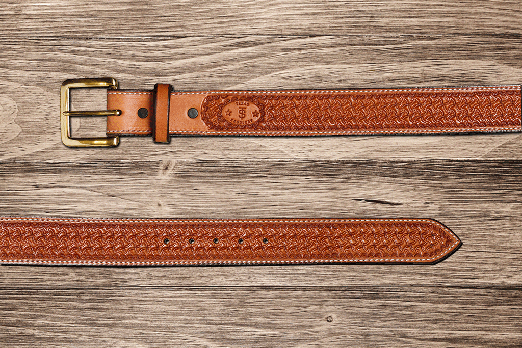 Saddle Tan Spider Belt 48 by Texas Saddlery, handmade leather goods main product photo