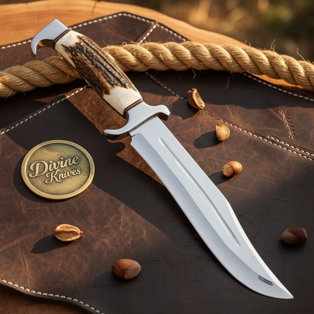 Stag Horn Dundee Bowie Knife with Classic Stag Handle for Field Work by Divine Knives — product view 2