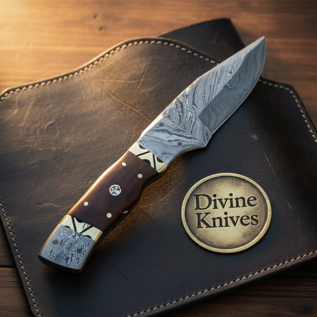Damascus Pocket Skinner Set with Three Compact Blades by Divine Knives — product view 2