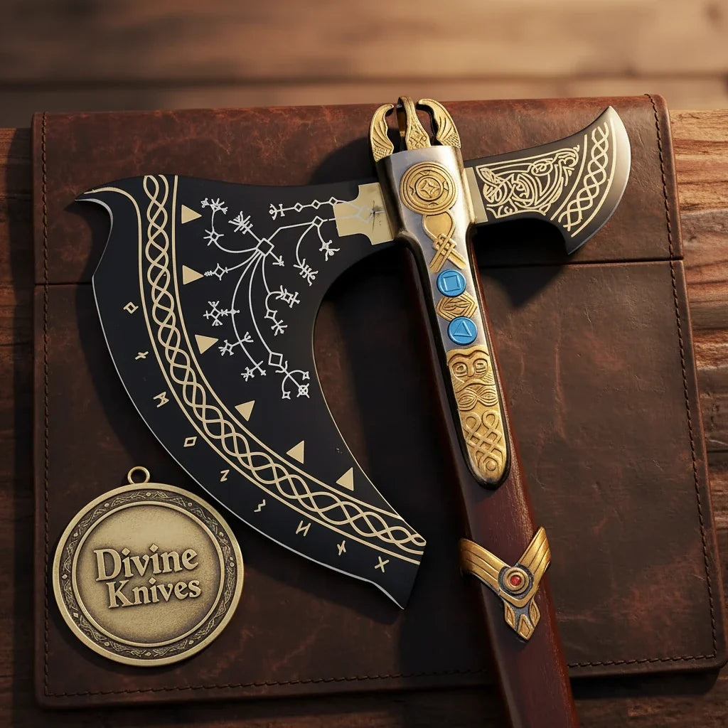 Satin Finish Bearded Hatchet with Rosewood Handle by Divine Knives — product view 1