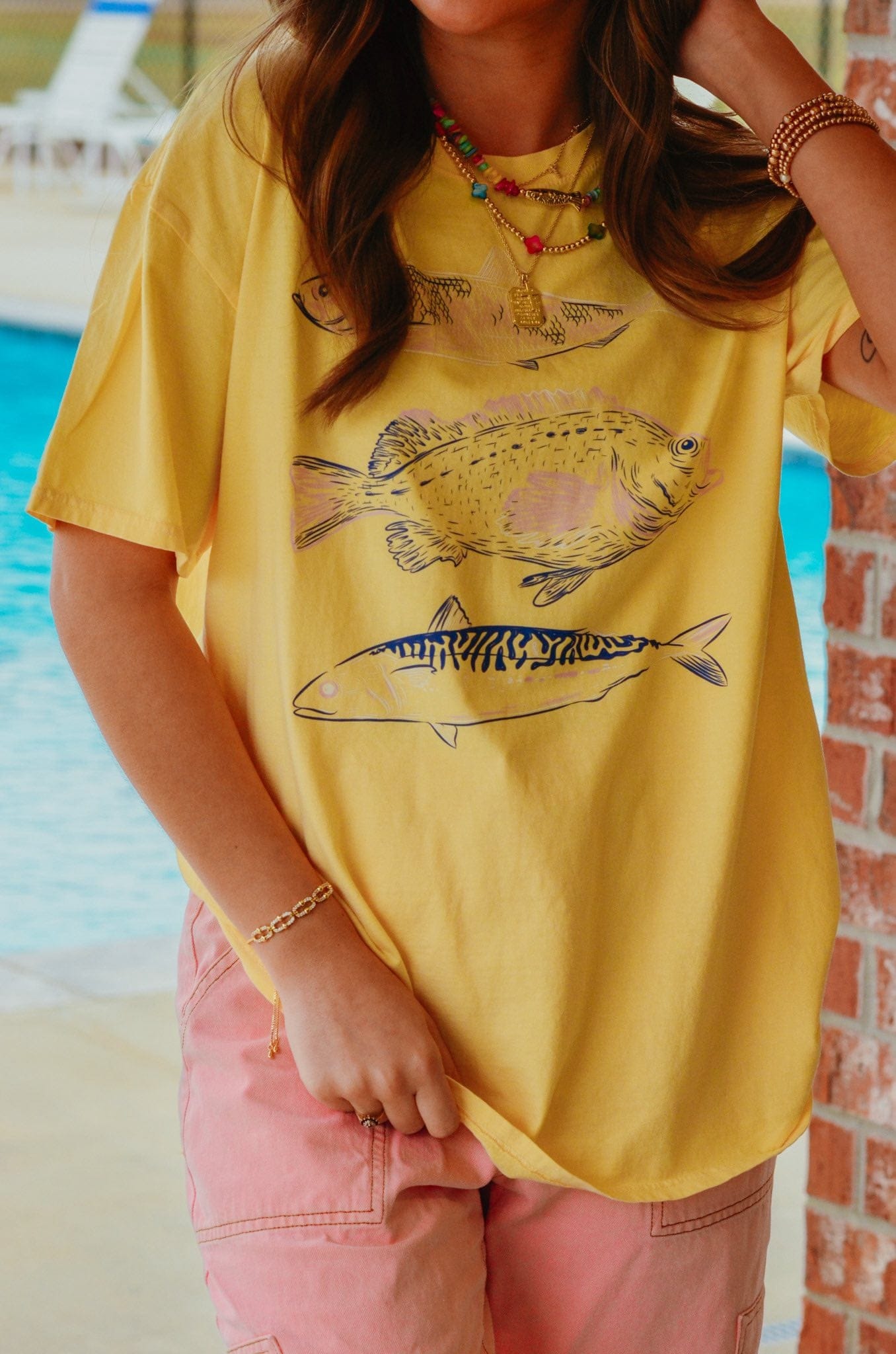 3 Fish Yellow Tee by Southern Bliss Company, Southern lifestyle apparel detail photo 2