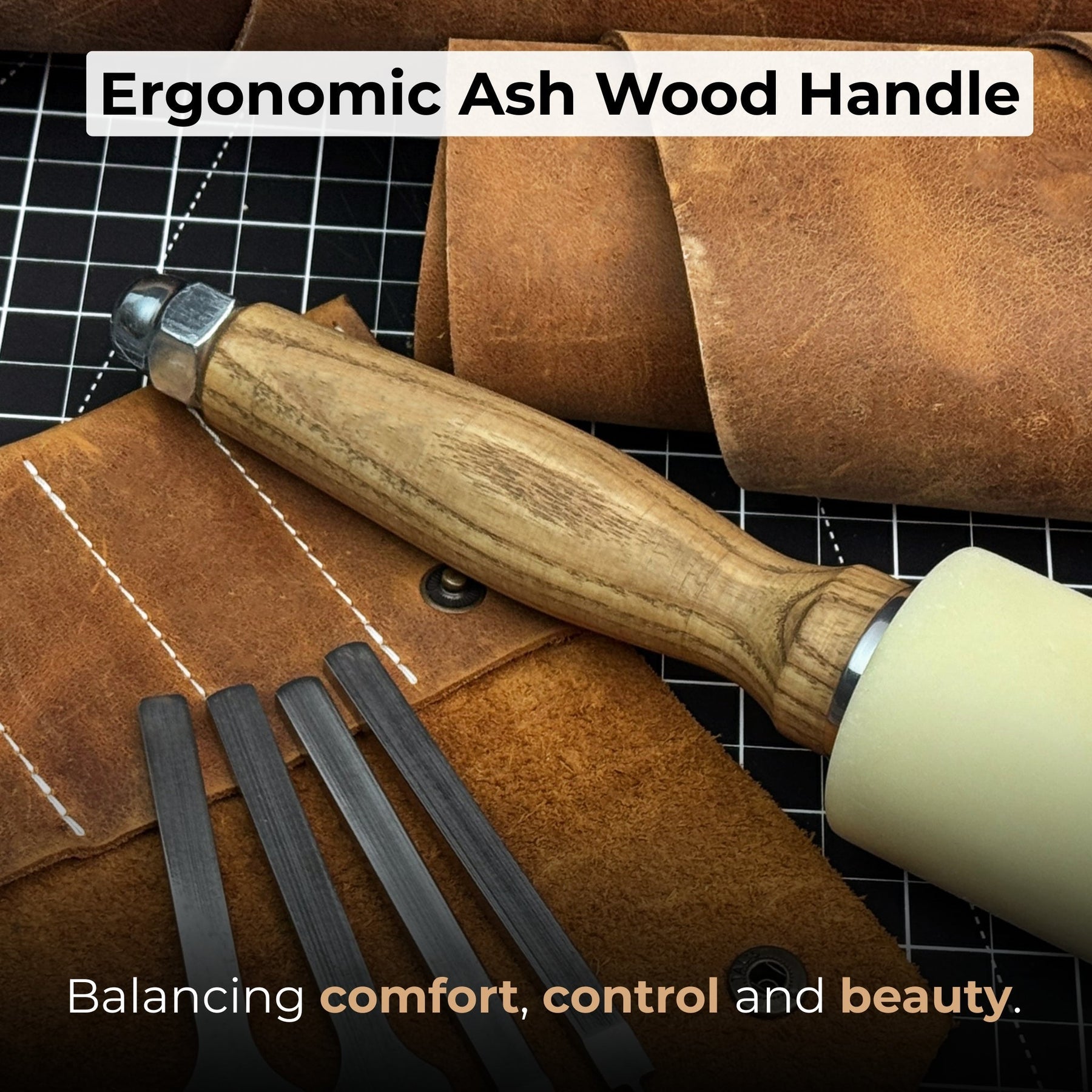 4-Piece Diamond Style Leather Pricking Iron and Leather Nylon Hammer