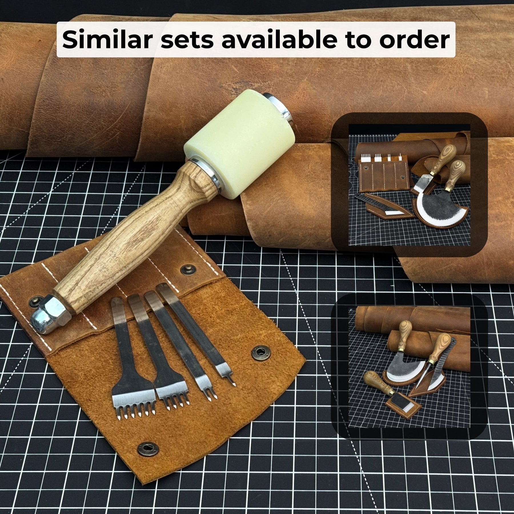 4-Piece Diamond Style Leather Pricking Iron and Leather Nylon Hammer