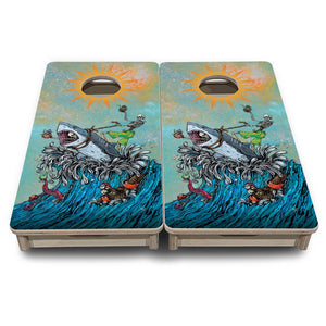 Great White Wave - Mini Cornhole Board Set (12" x 24") with 8 Mini Bags by Cornhole Solutions, custom cornhole board detail photo 3