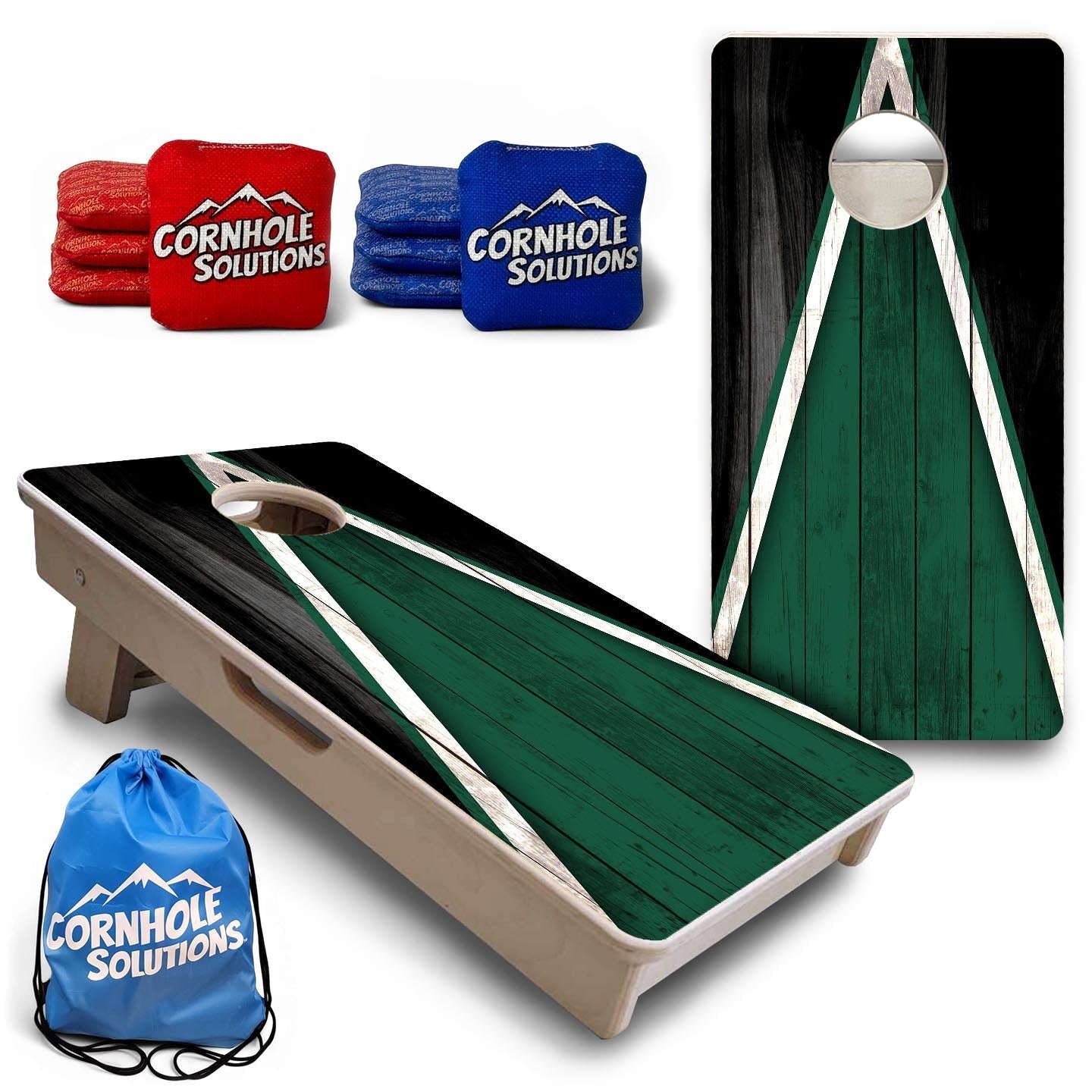 Team Color Triangle - Mini or Vacation Size Cornhole Boards (Green & Black) by Cornhole Solutions, Southern food gift main product photo