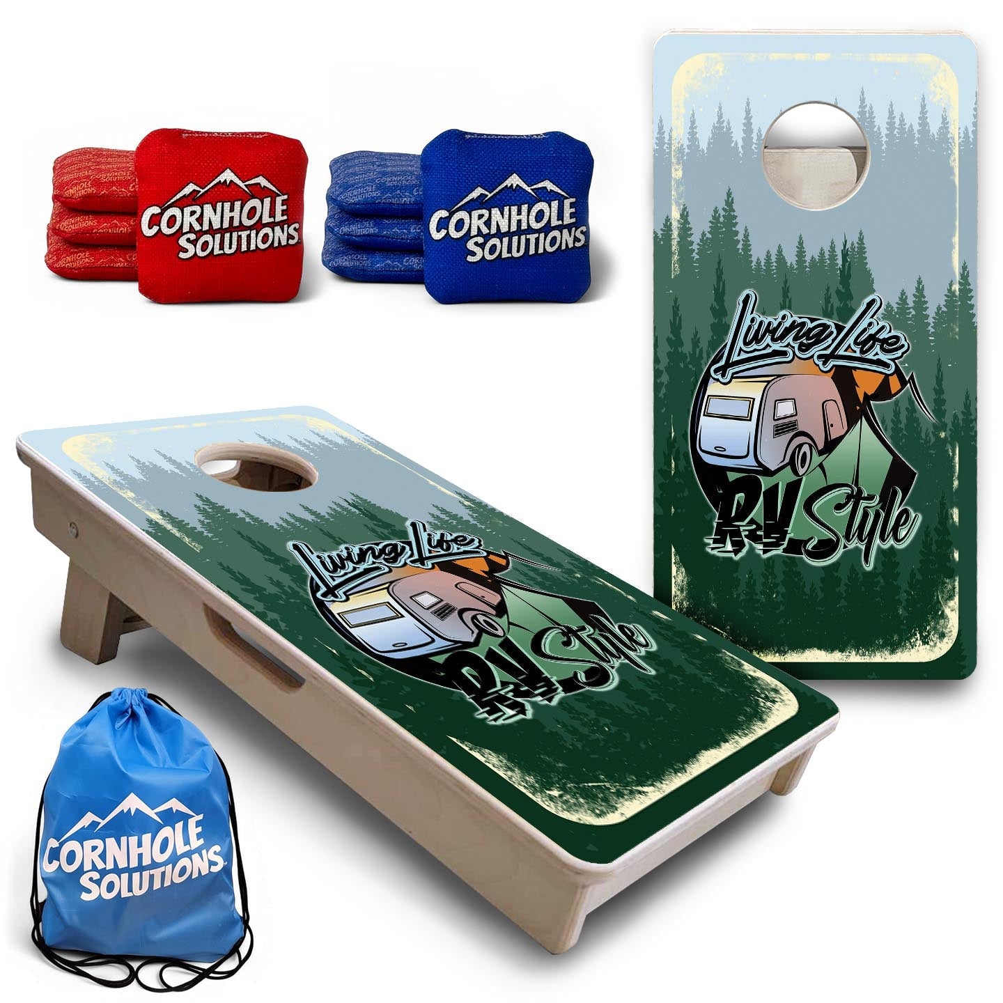 Living Life RV Style - Mini Cornhole Board Set (12" x 24") with 8 Mini Bags by Cornhole Solutions, custom cornhole board main product photo
