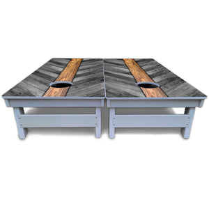 Grey Herringbone Cornhole Boards - All Weather Series