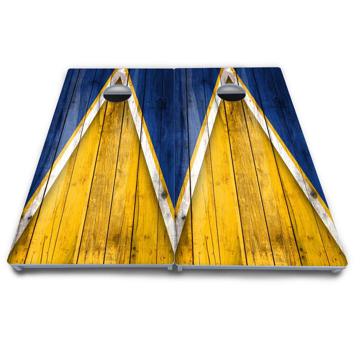 Yellow/Blue Triangle Cornhole Boards - All Weather Series
